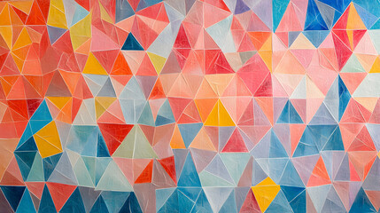 Vibrant kaleidoscopic arrangement of triangles forming an abstract composition