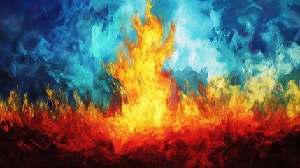 Fototapeta premium Vibrant Flames of the Burning Bush: A Modern Interpretation of Moses and the Exodus Story