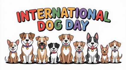 Colorful Cartoon Dog Breeds for International Dog Day Celebration Generative AI