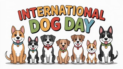 Colorful Cartoon Dog Breeds for International Dog Day Celebration Generative AI