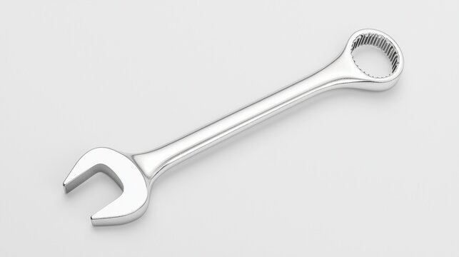 A silver adjustable wrench with a coiled ring.