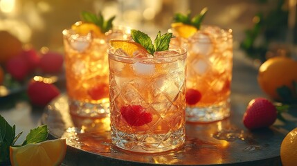 Colorful fruit cocktails display