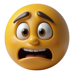 Fearful yellow emoji with open mouth and raised eyebrows scared look isolated on transparent background