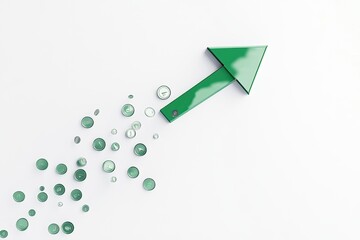 Green arrow pointing upwards, surrounded by light teal circles, on a white background