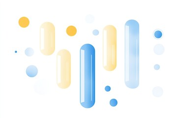 Abstract graphic design with flowing shapes.  A mix of light yellow and light blue elongated forms, dots, and circles create a dynamic pattern