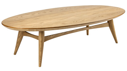 Fototapeta premium Modern oval coffee table crafted from light wood with minimalist design aesthetics