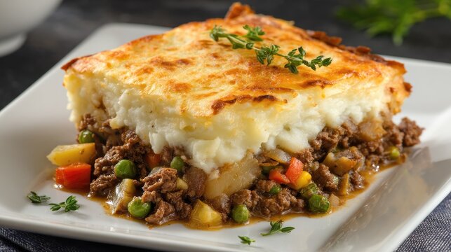 Delicious Shepherds Pie Traditional Irish comfort food served on plate.