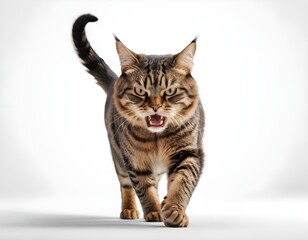 Obraz premium Aggressive Tabby Cat Walking Towards Camera