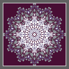Mandala with complex ethnic ornament. Design for bandana, blanket or other. Cold colors prevail. Vector illustration