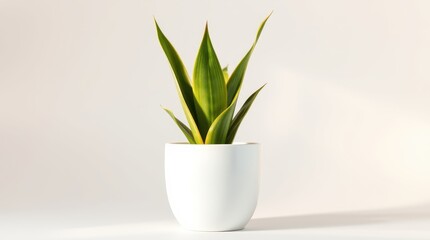 Fototapeta premium Green Indoor Plant in Minimalist White Pot Isolated on Light Background