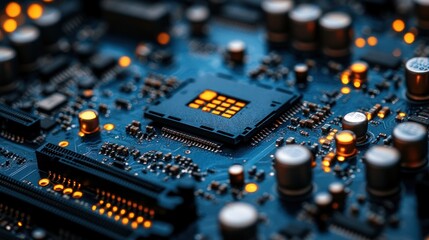 Close-up of a Circuit Board, High-Tech Microchip Technology