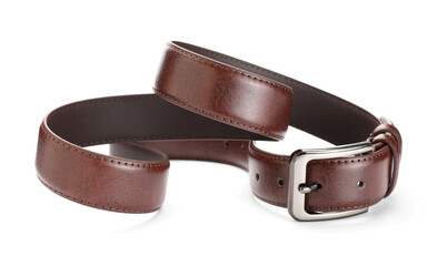 One brown leather belt isolated on white