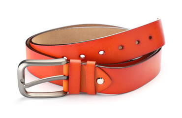 One orange leather belt isolated on white
