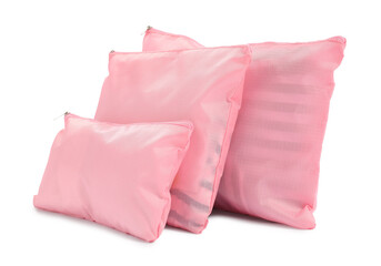 Pink packing bags isolated on white. Storage organizer
