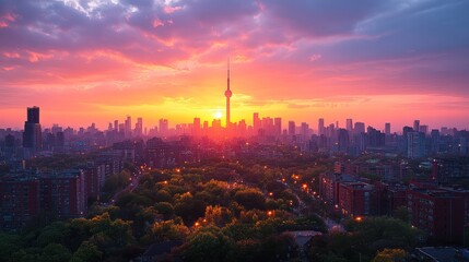 Obraz premium Toronto Skyline at Sunrise: A Breathtaking View of the City's Majesty