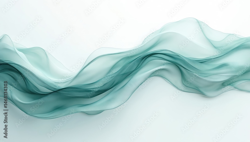 Poster abstract flowing teal waves on white background. dynamic water flow conveys movement, tranquility, c