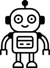 Cute robot icon outline on transparent background.
