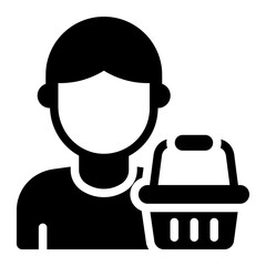 buyer persona glyph icon with customer avatar basket