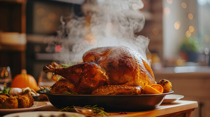delicious and hot turkey close-up on the table