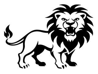 Detailed black silhouette of an angry lion in graphic form with transparency
