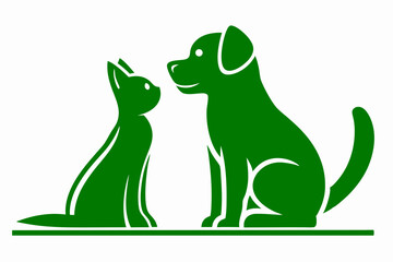 Green silhouette of a dog and cat symbolizing pet companionship on a white background