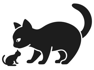 Minimalist black silhouette of a cat observing another cat in adorable line art style