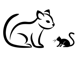 Minimalist black silhouette of a curious cat gazing at the number eight