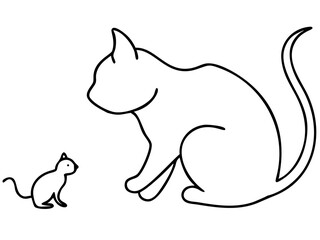 Minimalist black silhouette of a curious cat gazing at a number five design