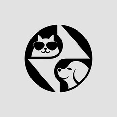 Modern black and white pet logo design with cat and dog silhouette in circle