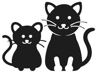Peaceful black silhouette design featuring a cute cartoon cat and rat together
