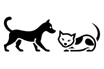Playful black silhouette depicting a cat and dog interacting in a fun manner