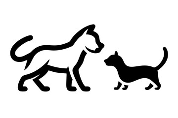 Playful black silhouette of a cat and dog interacting in a vector design