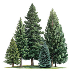 Fototapeta premium Majestic evergreen trees nature landscape illustration drawing fir pine on transparent background