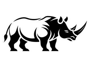 Silhouette of a rhinoceros depicting the massive body and thick skin in black