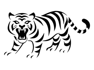 Silhouette of an angry tiger's face displaying powerful expression and ferocity