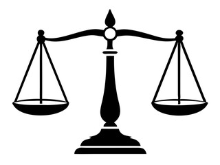 Silhouette of antique balance scales with coins representing justice and wealth