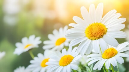 Fototapeta premium Closeup Blooming Daisies Summer Field Sunlight