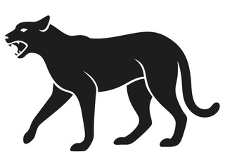 Aggressive silhouette of a growling cheetah in detailed black vector illustration