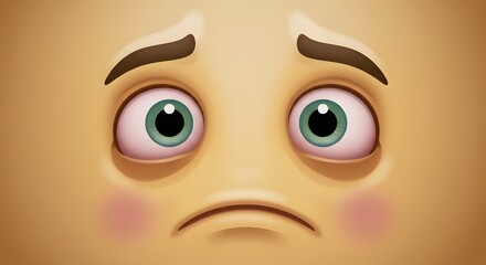 Cartoon Face Expressing Sadness and Disappointment with Red Eyes