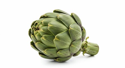 Fresh Green Artichoke Close-Up: Vibrant, Detailed Image of a Single Artichoke Isolated on White Background, Perfect for Culinary, Health, and Lifestyle Projects