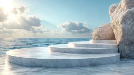 Obraz premium Serene Coastal Marble Steps: A Vision of Tranquility