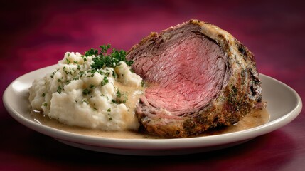 Prime Rib Perfection Succulent Roast with Creamy Mashed Potatoes.