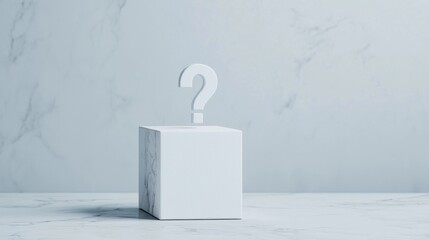 A white cube with a question mark on top.