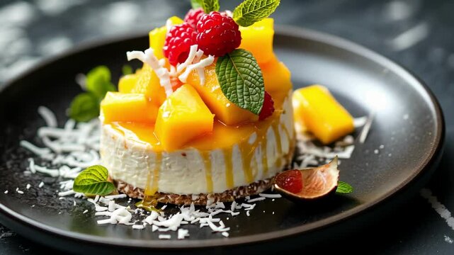 A delicious mango cheesecake dessert