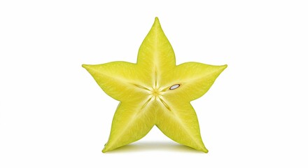 Vibrant Star Fruit Slice: A Close-Up of a Fresh, Juicy Carambola Isolated on White Background, Perfect for Culinary, Health, and Tropical Theme Designs.