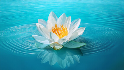 summer scene with white lotus flower floating in water vibrant turquoise blue background minimal concept of spiritual growth inner purity tranquility and balance zen symbol