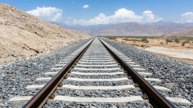 A long train track in the middle of a desert. - Powered by Adobe
