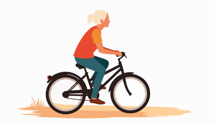 Obraz premium Elderly woman cycling gracefully with joy, vibrant outdoor scenery