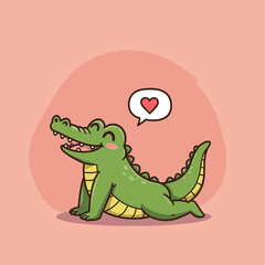 Cute cartoon crocodile in love with heart speech bubble illustration