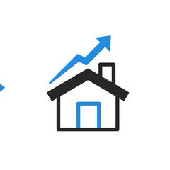 Naklejka premium House icon with blue upward arrow indicating rising property value